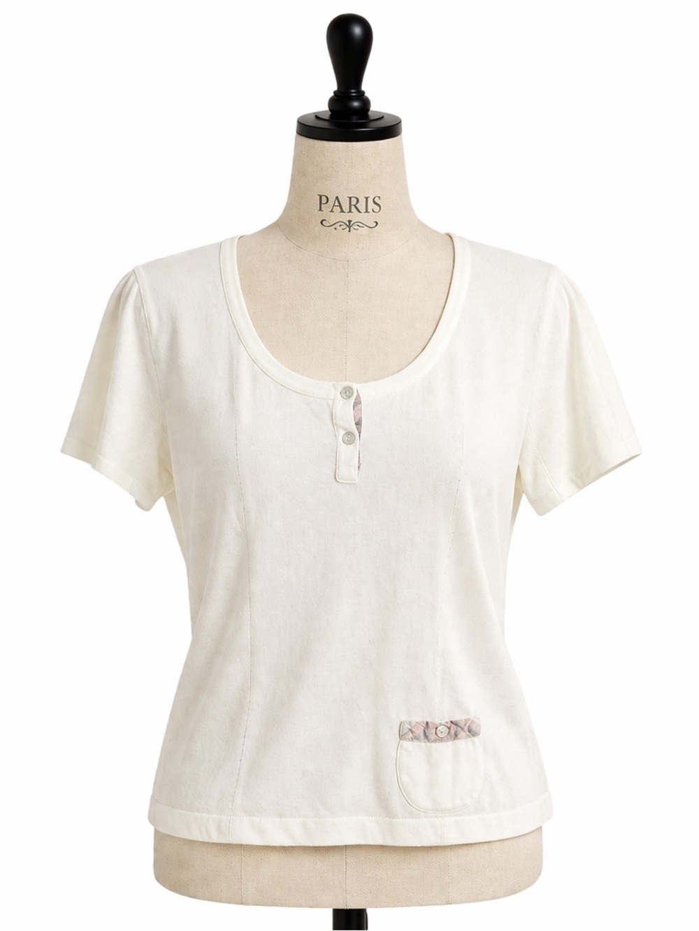 Burberry Cream Knit Short Sleeve Top Sz Medium